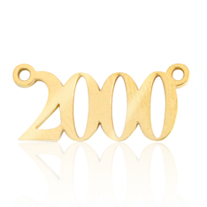 Roestvrij stalen (RVS) Stainless steel bedels / tussenstuk jaartal 2000 Goud