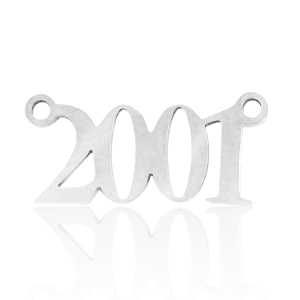 Roestvrij stalen (RVS) Stainless steel bedels / tussenstuk jaartal 2001 Zilver
