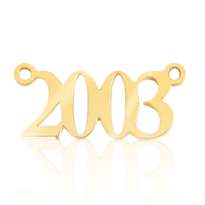 Roestvrij stalen (RVS) Stainless steel bedels  /tussenstuk jaartal 2003 Goud