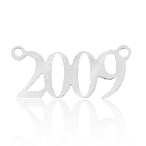 Roestvrij stalen (RVS) Stainless steel bedels / tussenstuk jaartal 2009 Zilver