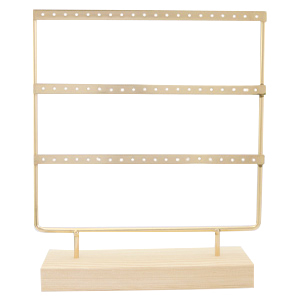Sieraad display voor oorbellen drie rijen met houten voet Natural-gold
