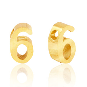 Roestvrij stalen (RVS) Stainless steel kralen cijfer 6 Goud