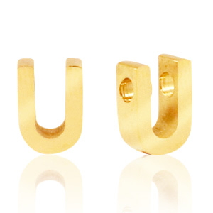 Roestvrij stalen (RVS) Stainless steel kralen letter U Goud