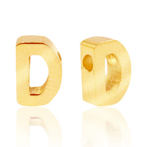 Roestvrij stalen (RVS) Stainless steel kralen letter D Goud