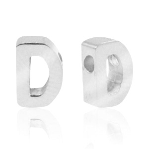 Roestvrij stalen (RVS) Stainless steel kralen letter D Zilver