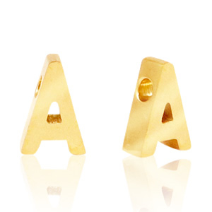 Roestvrij stalen (RVS) Stainless steel kralen letter A Goud