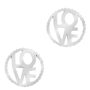 Roestvrij stalen (RVS) Stainless steel bedels/tussenstuk "LOVE" Zilver
