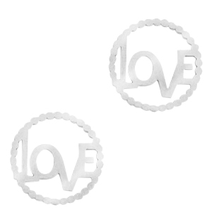 Roestvrij stalen (RVS) Stainless steel bedels/tussenstuk "LOVE" Zilver