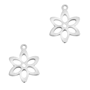 Roestvrij stalen (RVS) Stainless steel bedels bloem Zilver