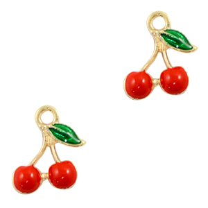 Basic Quality metalen bedels kersen Goud-rood
