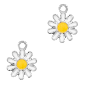Basic Quality metalen bedels bloem Zilver-wit