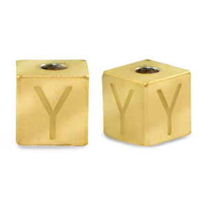 Roestvrij stalen (RVS) Stainless steel kralen letter Y Goud