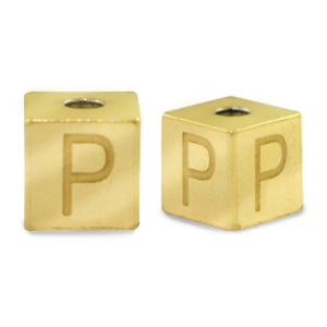 Roestvrij stalen (RVS) Stainless steel kralen letter P Goud