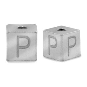 Roestvrij stalen (RVS) Stainless steel kralen letter P Zilver