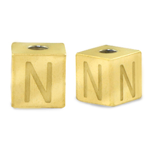 Roestvrij stalen (RVS) Stainless steel kralen letter N Goud