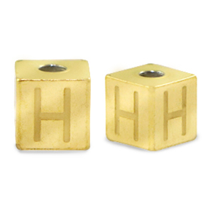 Roestvrij stalen (RVS) Stainless steel kralen letter H Goud