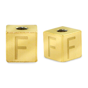 Roestvrij stalen (RVS) Stainless steel kralen letter F Goud