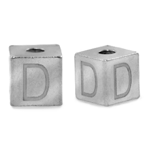 Roestvrij stalen (RVS) Stainless steel kralen letter D Zilver