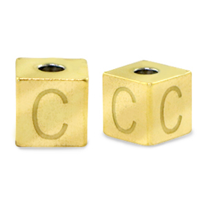 Roestvrij stalen (RVS) Stainless steel kralen letter C Goud