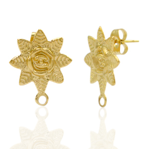 Roestvrij stalen (RVS) Stainless steel oorbellen/oorstekers bloem met oogje Goud