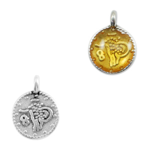Bedels DQ metaal religieus muntje Antiek zilver-yellow transparant (nikkelvrij)
