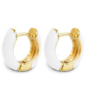 Trendy oorbellen creolen enamel 15mm White-gold
