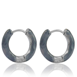 Roestvrij stalen (RVS) Stainless steel oorbellen creolen enamel 16mm Blue grey-silver