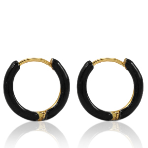 Roestvrij stalen (RVS) Stainless steel oorbellen creolen enamel 17mm  Black-gold