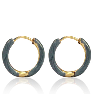 Roestvrij stalen (RVS) Stainless steel oorbellen creolen enamel 14mm Blue grey-gold