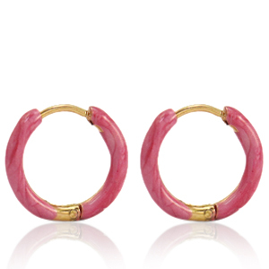 Roestvrij stalen (RVS) Stainless steel oorbellen creolen enamel 14mm Punch pink-gold
