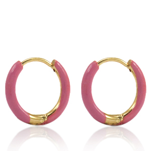 Roestvrij stalen (RVS) Stainless steel oorbellen creolen enamel 14mm Thulian pink-gold
