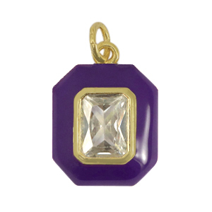 Brass TQ metaal bedels rechthoek zirkonia Dark purple-gold