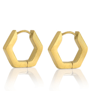 Roestvrij stalen (RVS) Stainless steel oorbellen hexagon Goud
