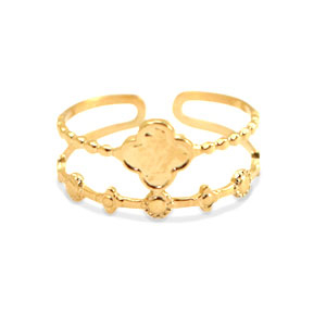 Roestvrij stalen (RVS) Stainless steel ringen bloem Goud