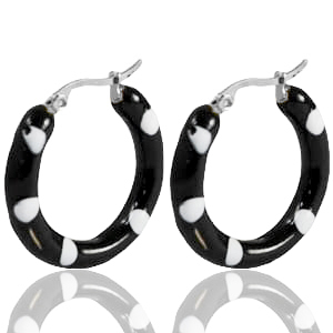 Roestvrij stalen (RVS) Stainless steel oorbellen creolen enamel 40mm Black white-silver
