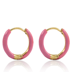 Roestvrij stalen (RVS) Stainless steel oorbellen creolen enamel 14mm Thulian pink-gold