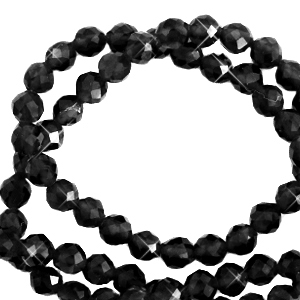 Natuursteen kralen facet geslepen 3mm Jet black-pearl shine coating