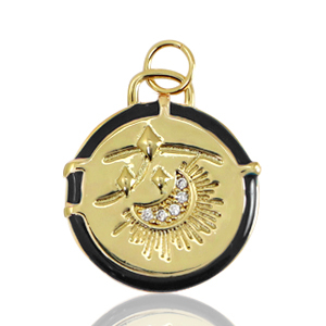 Brass TQ metaal bedels maan enamel Gold-black