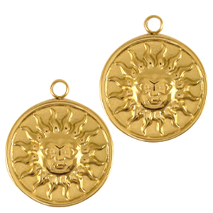 Roestvrij stalen (RVS) Stainless steel bedels zon Goud