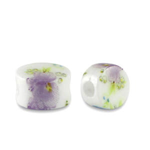 Kralen keramiek disc White-lilac purple