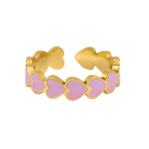 Roestvrij stalen (RVS) Stainless steel ringen enamel hart Lilac-gold