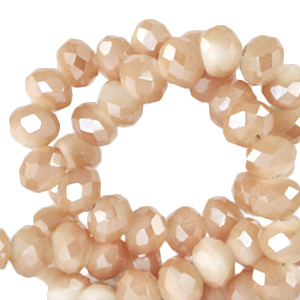 Top Facet kralen 6x4 mm disc Peachy beige-half gold shine coating