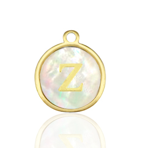 Roestvrij stalen (RVS) Stainless steel bedels 12mm shell initial Z White (natuurlijke kleur)-gold