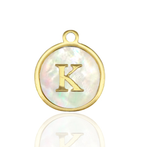 Roestvrij stalen (RVS) Stainless steel bedels 12mm shell initial K White (natuurlijke kleur)-gold