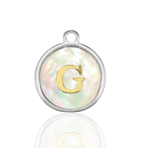 Roestvrij stalen (RVS) Stainless steel bedels 12mm shell initial G White (natuurlijke kleur)-silver