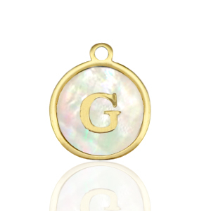 Roestvrij stalen (RVS) Stainless steel bedels 12mm shell initial G White (natuurlijke kleur)-gold