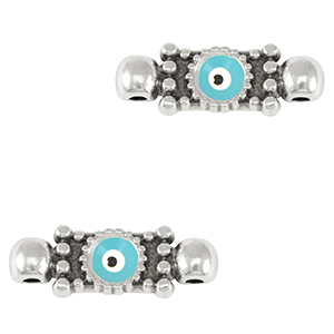 Bedels DQ metaal tussenstuk boze oog Antiek zilver-light blue (nikkelvrij)