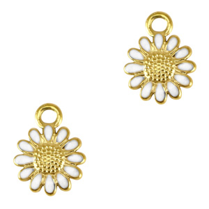 Roestvrij stalen (RVS) Stainless steel bedels madeliefje enamel Gold-white