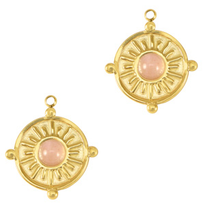 Roestvrij stalen (RVS) Stainless steel bedels met natuursteen Gold-pink