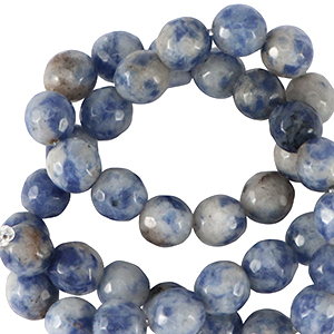 Natuursteen kralen sodaliet en microklien 8mm facet geslepen Dark blue-white